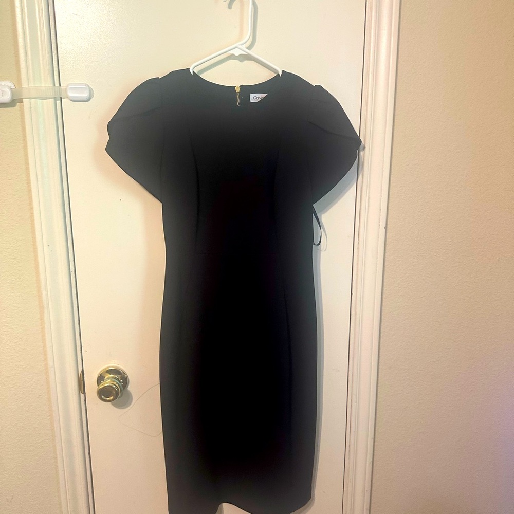 Calvin Klein Black Puff Sleeve Sheath Dress